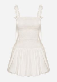 Born2be - Biała Bawełniana Sukienka Bombka na Ramiączkach z Elastyczną Górą Linarisena. Okazja: na co dzień, na imprezę. Typ kołnierza: kokarda. Kolor: biały. Materiał: bawełna. Długość rękawa: na ramiączkach. Typ sukienki: bombki. Styl: casual, elegancki #6