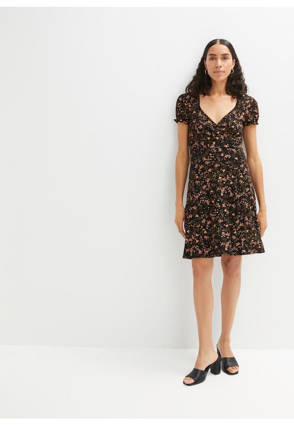 bonprix - Sukienka z dżerseju z mieszanki wiskozy. Kolor: czarny. Materiał: jersey, wiskoza. Wzór: nadruk