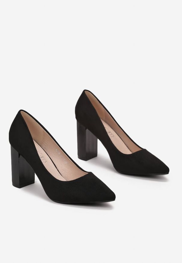 Renee - Czarne Czółenka ze Skórzaną Wkładką na Wysokim Słupku Keshi. Nosek buta: szpiczasty. Zapięcie: bez zapięcia. Kolor: czarny. Materiał: skóra. Obcas: na słupku. Wysokość obcasa: wysoki