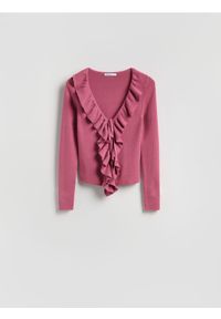 Reserved - Sweter z falbanką - jasnofioletowy. Kolor: fioletowy. Materiał: dzianina, wełna #1