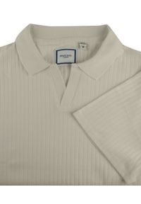 Dzianinowa Koszulka Polo - Dekolt Bez Guzików - Brave Soul - Beżowa. Okazja: na co dzień. Typ kołnierza: polo. Kolor: beżowy, wielokolorowy, brązowy. Materiał: elastan, bawełna. Styl: casual #3