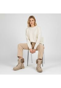 Beżowe Botki Armodo Ocieplane Obuwie Damskie. Okazja: na spacer. Kolor: beżowy. Materiał: skóra, zamsz. Szerokość cholewki: normalna. Sezon: zima. Styl: elegancki #10