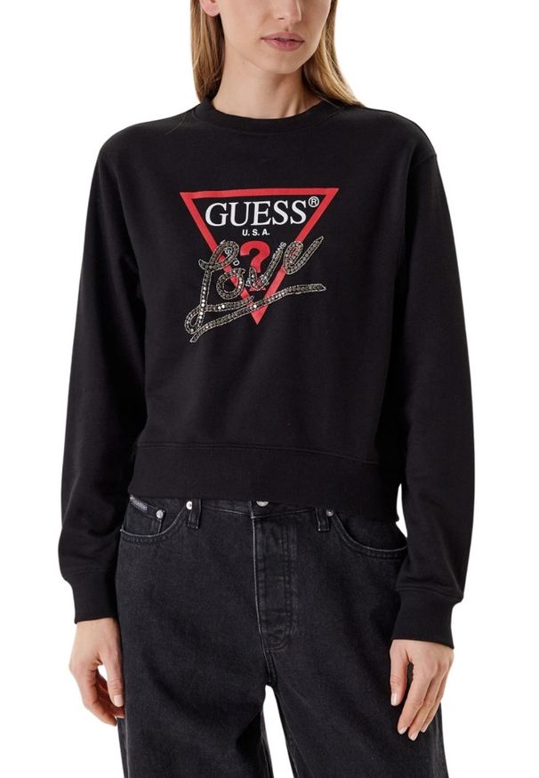 Guess - GUESS Czarna damska bluza Studded Love. Kolor: czarny
