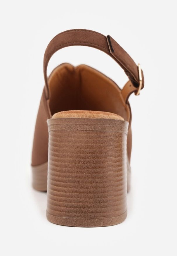 Renee - Brązowe Sandały VICES na Słupku i Platformie Stylizowanych na Drewniane Lobenti. Zapięcie: sprzączka. Kolor: brązowy. Materiał: jeans. Sezon: lato. Obcas: na platformie