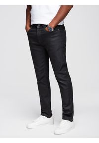 Ombre Clothing - Męskie woskowane spodnie jeansowe SLIM FIT – czarne V3 OM-PADP-0149 - XXL. Kolor: czarny. Materiał: jeans. Styl: klasyczny, retro, rockowy