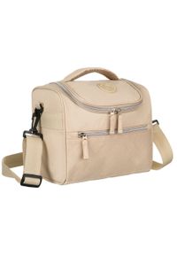 Praktyczna kosmetyczka podróżna z tkaniny syntetycznej w beżowym kolorze - Peterson. Kolor: beżowy. Materiał: tkanina, syntetyk #1