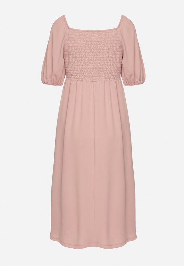 Born2be - Różowa Rozkloszowana Sukienka z Bufiastymi Rękawami Kolireva. Okazja: na co dzień. Typ kołnierza: dekolt kwadratowy. Kolor: różowy. Styl: casual, elegancki