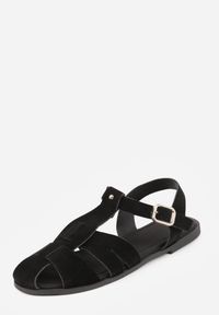 Renee - Czarne Sandały Gladiatorki z Imitacji Nubuku Zapinane na Sprzączkę Briannea. Zapięcie: sprzączka. Kolor: czarny. Materiał: nubuk. Wzór: haft. Sezon: lato. Styl: elegancki #7