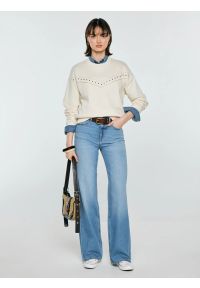 Big-Star - Bluza damska z linii Authentic perłowa Frolia 103. Okazja: na co dzień. Kolor: kremowy. Materiał: dzianina, skóra, materiał. Długość rękawa: długi rękaw. Długość: długie. Wzór: aplikacja, ze splotem. Styl: casual, klasyczny, elegancki #2