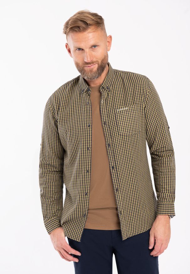 Volcano - Koszula w kratkę, Slim Fit, K-PILAR. Kolor: żółty. Materiał: bawełna, materiał. Wzór: kratka. Styl: wizytowy