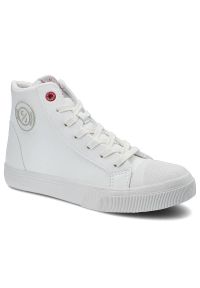 Białe Sneakersy Damskie Cross Jeans Modne Obuwie. Okazja: na co dzień. Wysokość cholewki: przed kolano. Zapięcie: sznurówki. Kolor: biały. Materiał: guma, materiał. Szerokość cholewki: normalna. Wzór: gładki