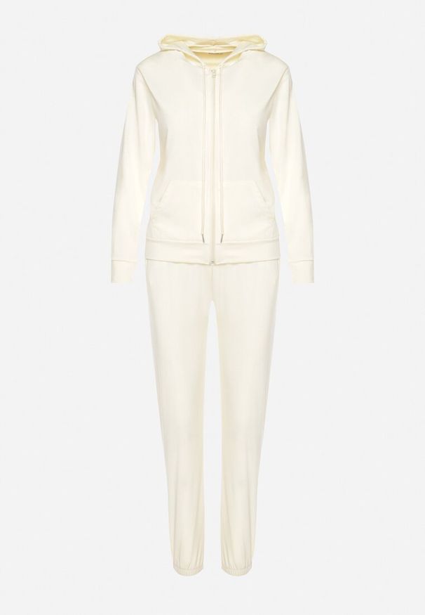 Born2be - Jasnożółty Klasyczny Komplet Dresowy z Bluzą z Kapturem i Prostymi Spodniami Neiba. Kolor: żółty. Materiał: dresówka