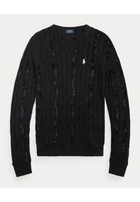 Ralph Lauren - RALPH LAUREN - Czarny bawełniany sweter z koralikami Straight Fit. Typ kołnierza: polo. Kolor: czarny. Materiał: bawełna. Długość rękawa: długi rękaw. Długość: długie. Wzór: aplikacja #3