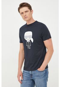 Karl Lagerfeld t-shirt bawełniany 500251.755071 kolor granatowy z nadrukiem. Kolor: niebieski. Materiał: bawełna. Wzór: nadruk