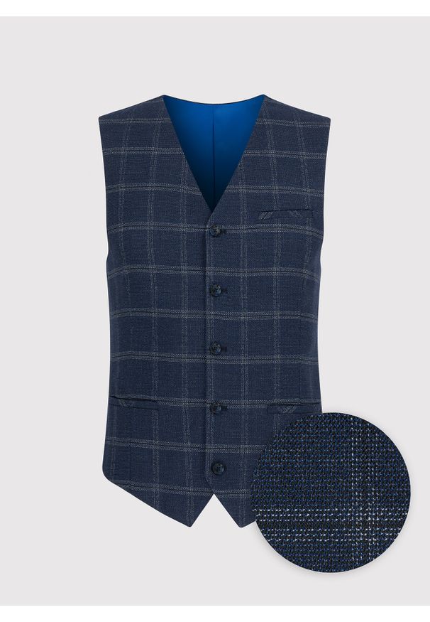 Granatowa kamizelka męska w kratę P23WF-8X-005-G-S - Pako Lorente. Kolor: niebieski. Materiał: poliester, elastan, wiskoza. Wzór: kratka