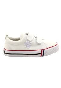 Trampki buty dziecięce na rzepy American Club LH63/21 White białe. Okazja: na uczelnię. Nosek buta: okrągły. Zapięcie: rzepy. Kolor: biały. Materiał: materiał, guma, bawełna. Wzór: aplikacja