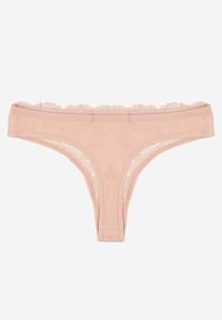 Born2be - Różowe Koronkowe Majtki Stringi z Bawełny Venalora. Kolor: różowy. Materiał: bawełna, koronka #2