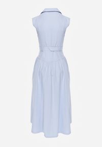 Born2be - Niebieska Koszulowa Sukienka Bez Rękawów z Wiskozy i Bawełny z Paskiem Suranon. Okazja: na co dzień, do pracy. Kolor: niebieski. Materiał: wiskoza, bawełna. Długość rękawa: bez rękawów. Typ sukienki: koszulowe. Styl: casual, klasyczny, elegancki #2