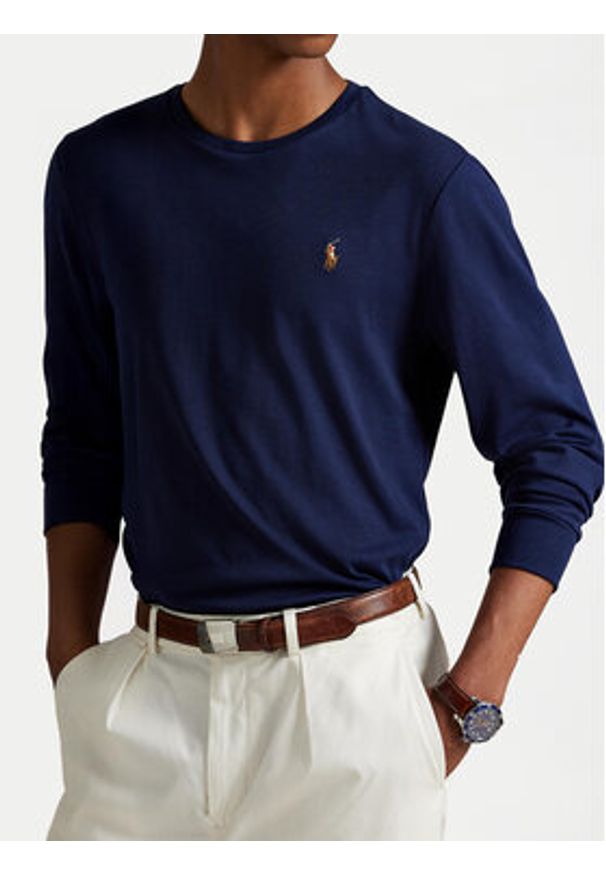 Polo Ralph Lauren Longsleeve 710760121 Granatowy Slim Fit. Typ kołnierza: polo. Kolor: niebieski. Materiał: bawełna. Długość rękawa: długi rękaw