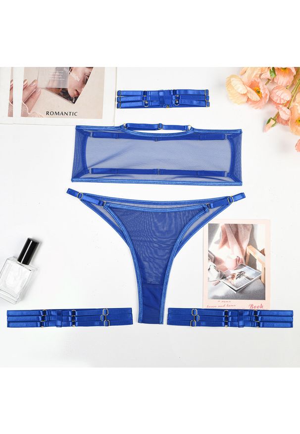 Intica - Komplet bielizny transparentny z chokerem Lashaun. Kolor: niebieski. Materiał: materiał