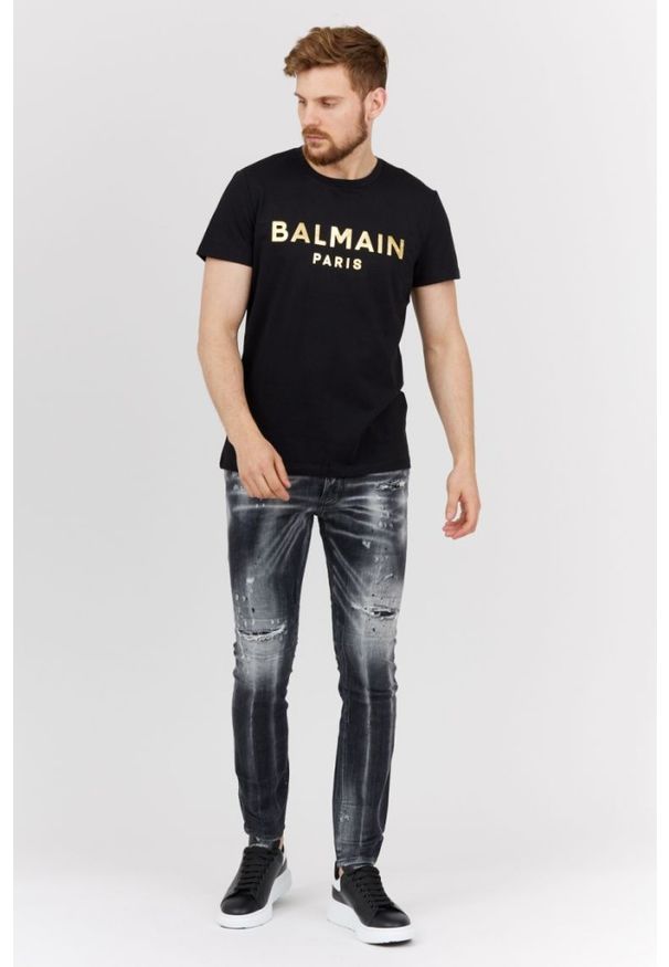 DSQUARED2 Czarne jeansy męskie super twinky jean. Kolor: czarny. Wzór: aplikacja