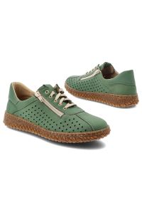 Półbuty damskie Wasak, niski fason sznurowanie boczny zamek ażurowa cholewka miękka konstrukcja elastyczna podeszwa, zielony, 0812. Zapięcie: sznurówki. Kolor: zielony. Szerokość cholewki: normalna. Wzór: ażurowy #2