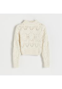 Reserved - Ażurowy sweter - Kremowy. Kolor: kremowy. Wzór: ażurowy #1