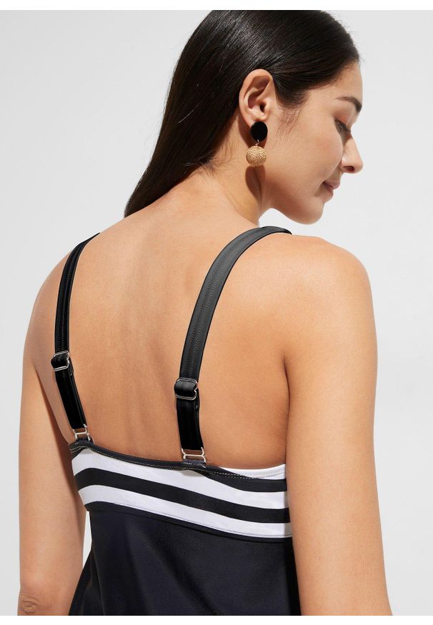 bonprix - Długie tankini z figami bikini high waist (komplet 2-cz.). Kolor: czarny. Długość rękawa: na ramiączkach. Długość: długie. Styl: retro