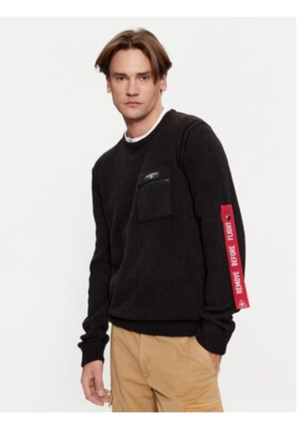 Aeronautica Militare Sweter 232MA1460L518 Czarny Regular Fit. Kolor: czarny. Materiał: bawełna