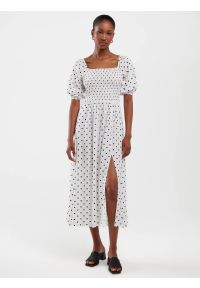 Big-Star - Sukienka damska midi z wiskozy w kropki biała Sotini 100. Kolor: biały. Materiał: wiskoza. Długość rękawa: krótki rękaw. Wzór: kropki. Sezon: lato. Typ sukienki: proste. Styl: wakacyjny, wizytowy, elegancki. Długość: midi #7