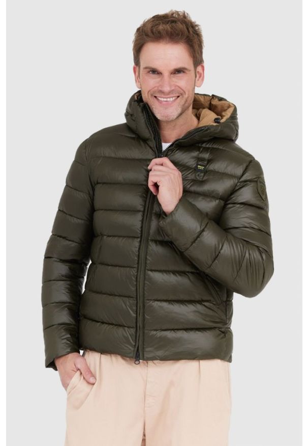 Blauer USA - BLAUER Zielona puchowa kurtka męska Virgil z kapturem, Rozmiar M. Typ kołnierza: kaptur. Kolor: zielony. Materiał: puch