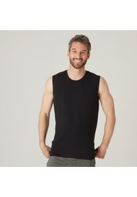 DOMYOS - Koszulka bez rękawów męska Nyamba Gym & Pilates 500 regular. Kolor: czarny. Materiał: elastan, poliester, materiał, bawełna. Długość rękawa: bez rękawów #1