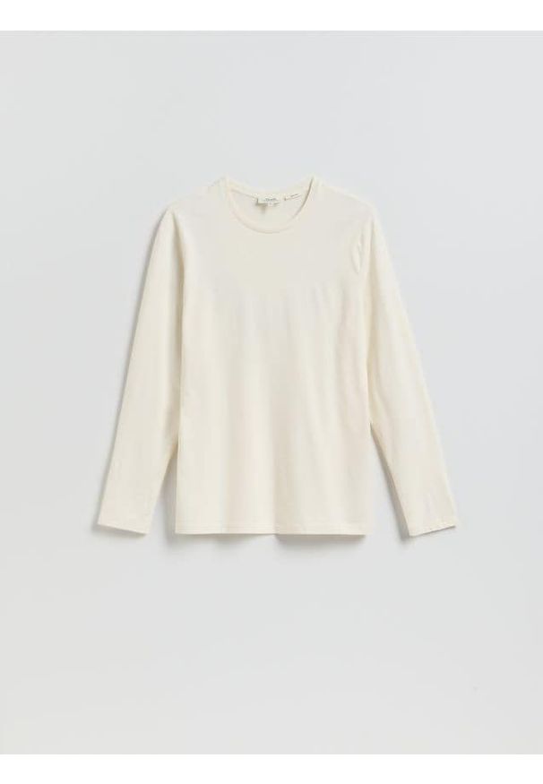 Reserved - Longsleeve regular z włóknem bambusowym - złamana biel. Materiał: włókno. Długość rękawa: długi rękaw