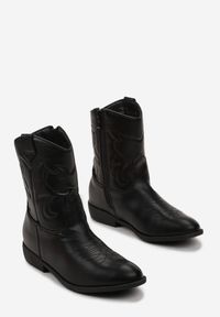 Born2be - Czarne Botki Kowbojki z Przeszyciami Blenikava. Okazja: na co dzień. Kolor: czarny. Wzór: aplikacja. Styl: casual, elegancki