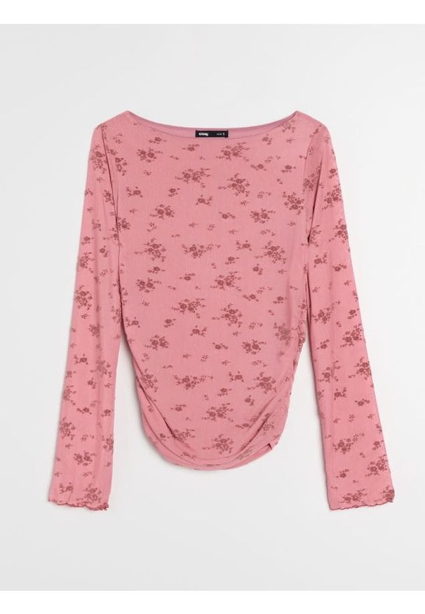 Sinsay - Bluzka ze wzorem z ozdobnymi marszczeniami - różowy. Kolor: różowy
