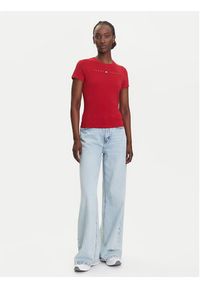 Tommy Jeans T-Shirt Linear DW0DW21422 Czerwony Slim Fit. Kolor: czerwony. Materiał: bawełna #4