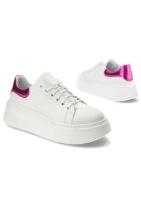 DAMISS - Białe Sneakersy Damiss Wygodne Skórzane Buty Damskie. Kolor: biały. Materiał: skóra. Szerokość cholewki: normalna #3