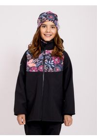 UNUO - Kurtka softshellowa dziecięca z polarem Basic, czarny, Magic Flowers. Kolor: czarny. Materiał: polar. Sezon: jesień, wiosna