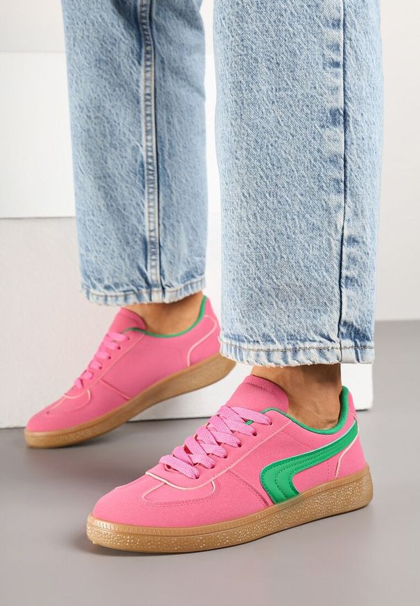 Renee - Różowo-Zielone Casualowe Sneakersy Typu Kultowe Tenisówki Ablerri. Okazja: na co dzień. Kolor: różowy. Materiał: skóra