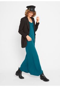 Długa sukienka ze stretchem, o linii litery A, rękawy 3/4 bonprix niebieskozielony. Kolor: niebieski. Długość: maxi #7