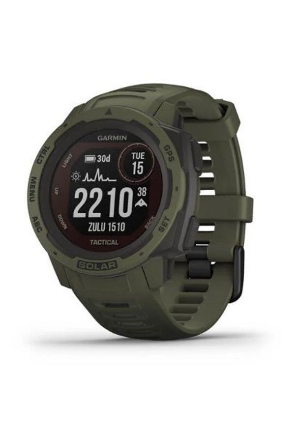 GARMIN - Zegarek sportowy Garmin Instinct Solar Tactical Edition mchowy. Rodzaj zegarka: cyfrowe. Materiał: włókno. Styl: sportowy