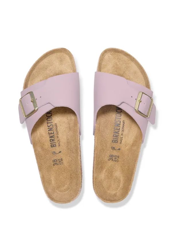 Birkenstock Catalina BF Faded Purple Klapki damskie. Okazja: na co dzień, na spacer. Kolor: fioletowy. Materiał: skóra, zamsz, materiał. Sezon: lato. Styl: klasyczny, casual, wakacyjny, elegancki