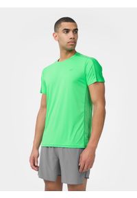 4f - Koszulka do biegania szybkoschnąca męska. Kolor: zielony. Materiał: włókno, dzianina, skóra. Sport: bieganie