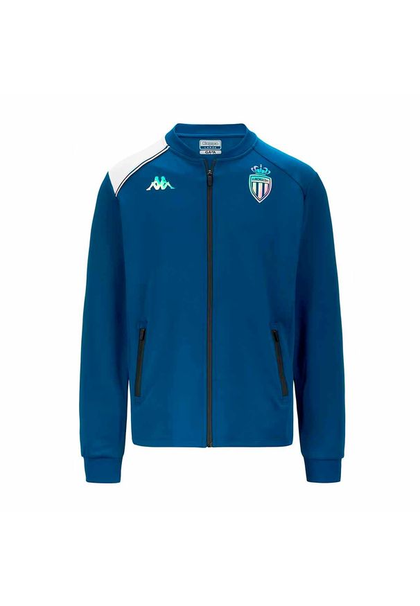Kappa - Bluza dresowa AS Monaco Atriso 2023/24. Kolor: niebieski, biały, wielokolorowy. Materiał: dresówka. Sport: piłka nożna
