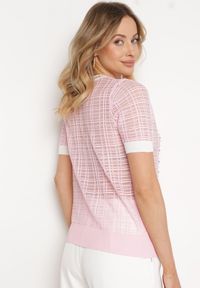 Born2be - Różowa Bluzka z Wiskozy Ozdobiona Cyrkoniami i Perłami Eioratia. Kolor: różowy. Materiał: wiskoza. Wzór: aplikacja. Styl: elegancki #4