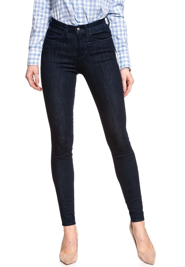 Wrangler - WRANGLER HIGH SKINNY BRUISED BLUE W27HHV32M 112128085. Okazja: na co dzień, na uczelnię, na imprezę, do pracy. Stan: podwyższony. Długość: długie. Wzór: kratka, aplikacja. Sezon: lato. Styl: klasyczny, wizytowy, casual