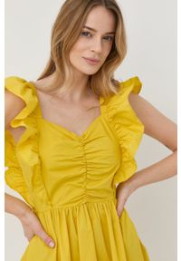 TwinSet - Twinset sukienka kolor żółty mini rozkloszowana. Kolor: żółty. Materiał: tkanina. Długość rękawa: krótki rękaw. Długość: mini #4