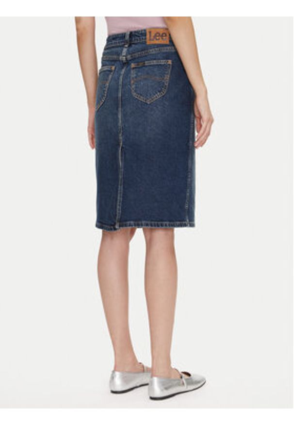 Lee Spódnica jeansowa 112355270 Granatowy Regular Fit. Kolor: niebieski. Materiał: bawełna, lyocell