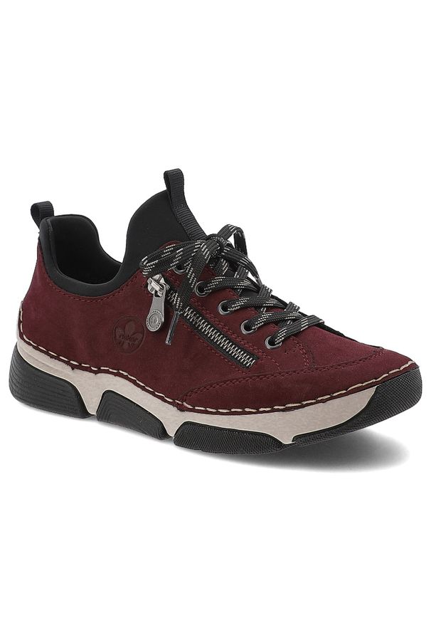 Czerwone Półbuty Rieker Wsuwane Obuwie Damskie. Okazja: do pracy, na spacer, na co dzień. Zapięcie: bez zapięcia. Kolor: czerwony. Materiał: materiał, syntetyk. Szerokość cholewki: normalna. Styl: klasyczny, casual, elegancki, sportowy