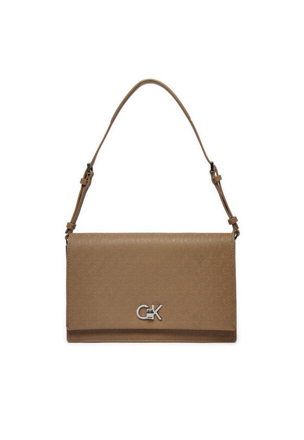 Calvin Klein Torebka Ck Elongated Shoulder Bag_Mono K60K613139 Beżowy. Kolor: beżowy. Materiał: skórzane